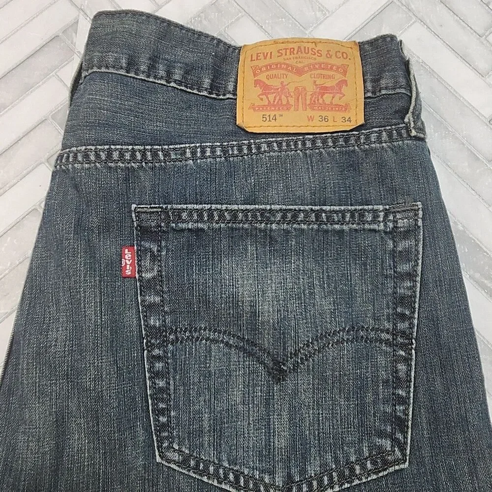 Levi's 514 Jeans Straight Fit Men Sz 36 x 34 Blue Dark Wash Denim Cotton Classic